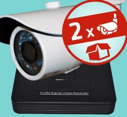 SEC-CAM 1MP AHD - KÜLTÉRI KOMPAKT KAMERA - 2 KAMERÁS KOMPLETT KAMERARENDSZER - valódi 1 MegaPixel (HD 720p) biztonsági megfigyelő szett