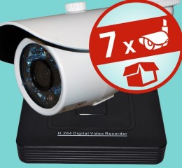 SEC-CAM 1MP AHD - KÜLTÉRI KOMPAKT KAMERA - 7 KAMERÁS KOMPLETT KAMERARENDSZER - valódi 1 MegaPixel (HD 720p) biztonsági megfigyelő szett