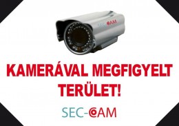 SEC-CAM Figyelmeztető műanyag tábla - KAMERÁVAL MEGFIGYELT TERÜLET