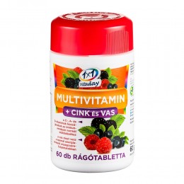 1x1 Vitaday multivitamin cink, vas rágótabletta erdeigyümölcs ízű 60x