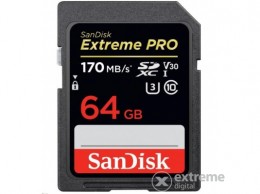 SanDisk Extreme Pro 64GB SDXC memóriakártya, Class 10, UHS-I, U3, V30 (183530)