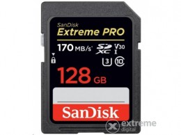 SanDisk Extreme Pro 128GB SDXC memóriakártya, Class 10, UHS-I, U3, V30 (183531)