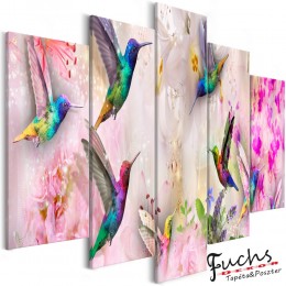 ArtGeist sp. z o o. Kép - Colourful Hummingbirds (5 Parts) Wide Pink