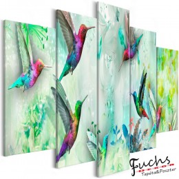 ArtGeist sp. z o o. Kép - Colourful Hummingbirds (5 Parts) Wide Green