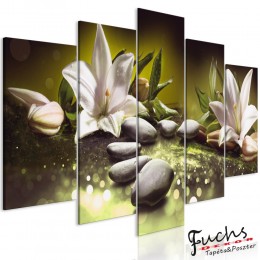 ArtGeist sp. z o o. Kép - Lilies and Stones (5 Parts) Wide Green