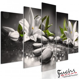 ArtGeist sp. z o o. Kép - Lilies and Stones (5 Parts) Wide Grey