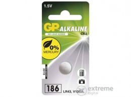 GP Alkáli gombelem, LR43 (186), 70mAh, 1.5V, 1db/bliszter (B13861)