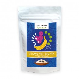 Organiqa 100% bio acai-banán vegán fehérje mix, 400 g