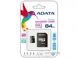 ADATA 64GB microSDHC memóriakártya + adapter Class 10, UHS-I (AUSDX64GUICL10-RA1)