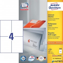 AVERY Etikett 3483 105x148mm univerzális 400 címke/doboz 100 ív/doboz