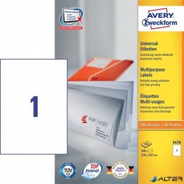 AVERY Etikett 3478 210x297mm univerzális 100 címke/doboz 100 ív/doboz