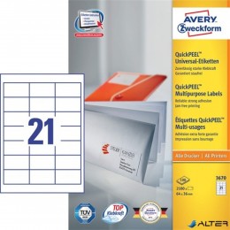 AVERY Etikett 3670 64x36mm univerzális 2100 címke/doboz 100 ív/doboz