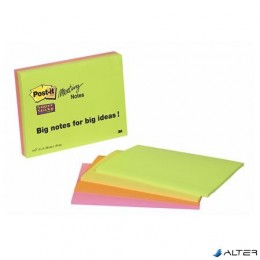 3M POSTIT Öntapadó jegyzettömb, 203x152 mm, 4x45 lap, &quot;Super Sticky&quot;, vegyes színek