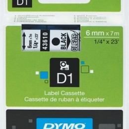 DYMO Feliratozógép szalag, 6 mm x 7 m, "D1", víztiszta-fekete