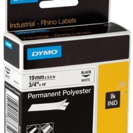 DYMO Feliratozógép szalag, tartós poliészter, 19 mm x 5,5 m, "Rhino", fehér-fekete