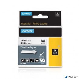 DYMO Feliratozógép szalag, flexibilis, 19 mm x 3,5 m, "Rhino", fehér-fekete