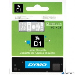 DYMO Feliratozógép szalag, 12 mm x 7 m, "D1", víztiszta-fehér