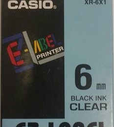 CASIO Feliratozógép szalag, 6 mm x 8m, , víztiszta-fekete