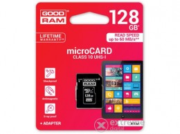 Goodram 128GB microSDXC memóriakártya + adapter, Class 10, UHS-1 (M1AA-1280R11)