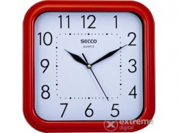 SECCO "Sweep Second" falióra 25,5x25,5 cm-es négyzet alakú, piros