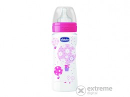 CHICCO Well-Being 330 ml PP cumisüveg, piros, lányos mintával, 4m+