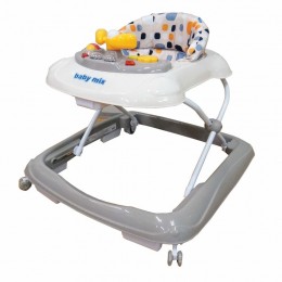 Baby Mix Gyerek bébikomp kormánykerékkel szilikon kerekek grey
