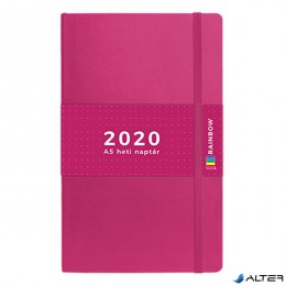 TOPTIMER Határidőnapló Rainbow T018 A/5 heti fehér lapos pontozott belíves rózsaszín 2020.