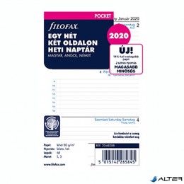 FILOFAX Gyűrűs kalendárium betét &quot;S&quot; méret heti fehér lapos 2020.