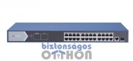 Hikvision DS-3E0526P-E 26 portos Gbit PoE switch, 24 PoE + 1 RJ45 + 1 SFP kombinált uplink port, nem menedzselhető