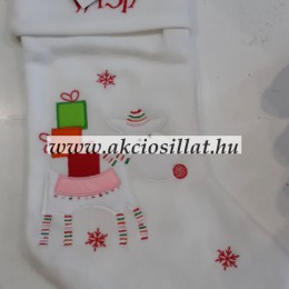 Mikulás zsák textil fehér alapon rénszarvas ajándékokkal 42 cm