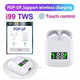 Bluetooth fülhallgató i99 tws v2.0 fehér, érintésérzékeny, LCD kijelzős