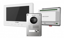 Hikvision DS-KIS701-W 2 vezetékes IP video-kaputelefon szett, vandálbiztos kültéri egységgel, fehér beltéri egység