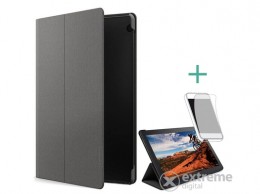 Lenovo álló, bőr hatású flip tok Tab M10 (TB-X605F) készülékhez, fekete + képernyővédő fólia - [újszerű]