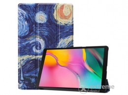 GIGAPACK álló, bőr hatású aktív flip tok Samsung Galaxy Tab A 10.1 WIFI (2019) SM-T510 készülékhez, kék, festmény mintás
