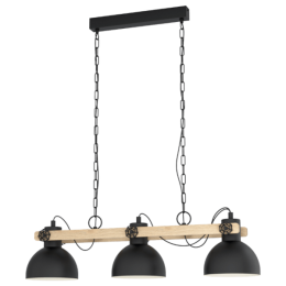EGLO LUBENHAM FÜGGESZTÉK E27 3X28W FEKETE/FA FÉNYFORRÁS NÉLKÜL