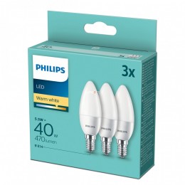 Philips E14 LED 5,5W 470lm 2700K meleg fehér - 40W izzó helyett, 3 darab/csomag